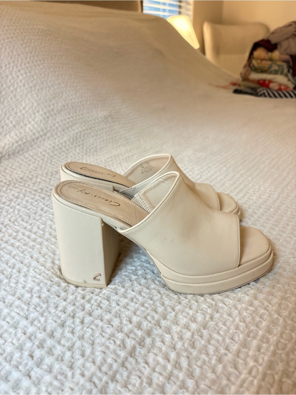 Chunky Cream Platform Mule Heels